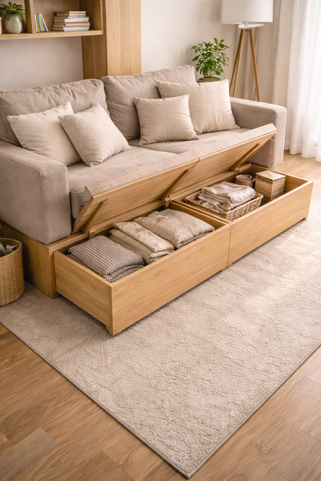 hidden storage in a modern sofa