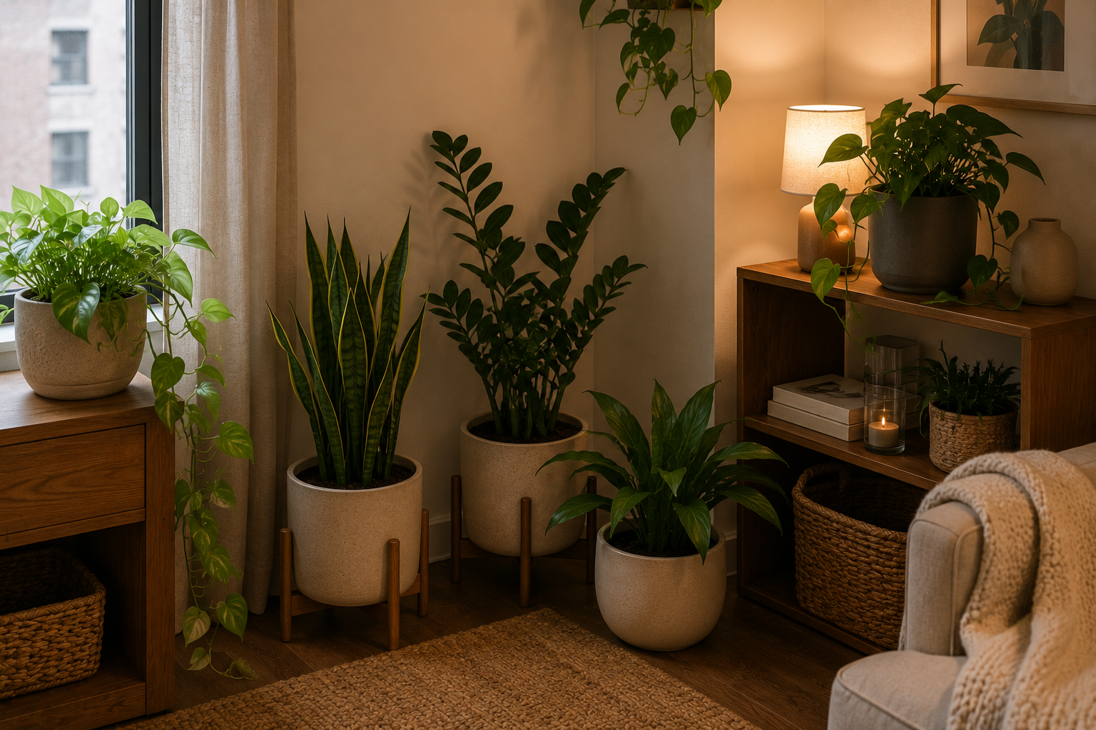 Cozy plant-filled living corner