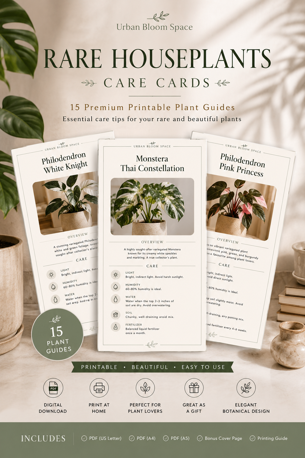 Luxury Rare Houseplant Care Cards | Printable Botanical Plant Guide | Digital Download | Indoor Plant Collection PDF luxury rare houseplant care cards | printable botanical plant guide | digital download | indoor plant collection pdf